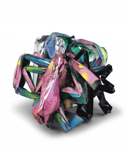 John Chamberlain, <i>Schadenfreude</i>, 1993, Paint and Chromium-plated steel, 27h x 48w x 25d in (68.58h x 121.92w x 63.50d cm)