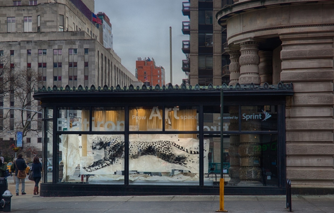 Lin Yan, <i>Embracing Stillness</i>, 2013, site-specific installation, charcoal drawing and Xuan paper, 276 x 192.1 x 118 in. (700 x 488 x 300 cm), ©Lin Yan, Courtesy Flatiron Prow Art Space and Cheryl McGinnis Projects, New York.